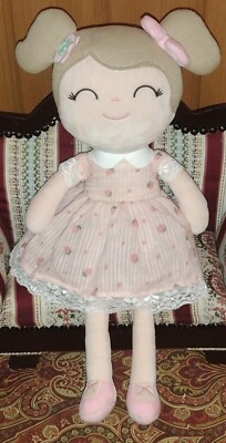 Gloveleya Beautiful Rag Doll Toy Girl 17'' Plush  Strawberry Pink Dress Lovey (B)