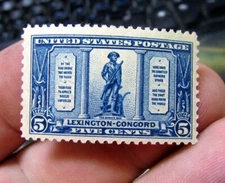 USA stamps Mint 1925 Lexington-Concord sesquicentennial 5c issue Scott #619