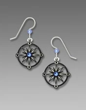 Sienna Sky Earrings Sterling Silver Hook Hand Painted Compass Handmade US 1952
