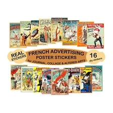 French Advertising Poster Stickers, Altered Arts, 3.75" Tall Each, REPRODUCTIONS