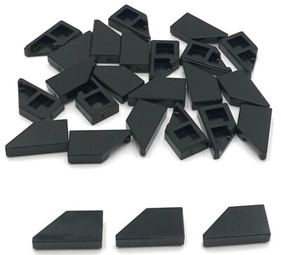 Lego 25 New Black Tiles Flat Smooth Modified 1 x 2 Wedge Right