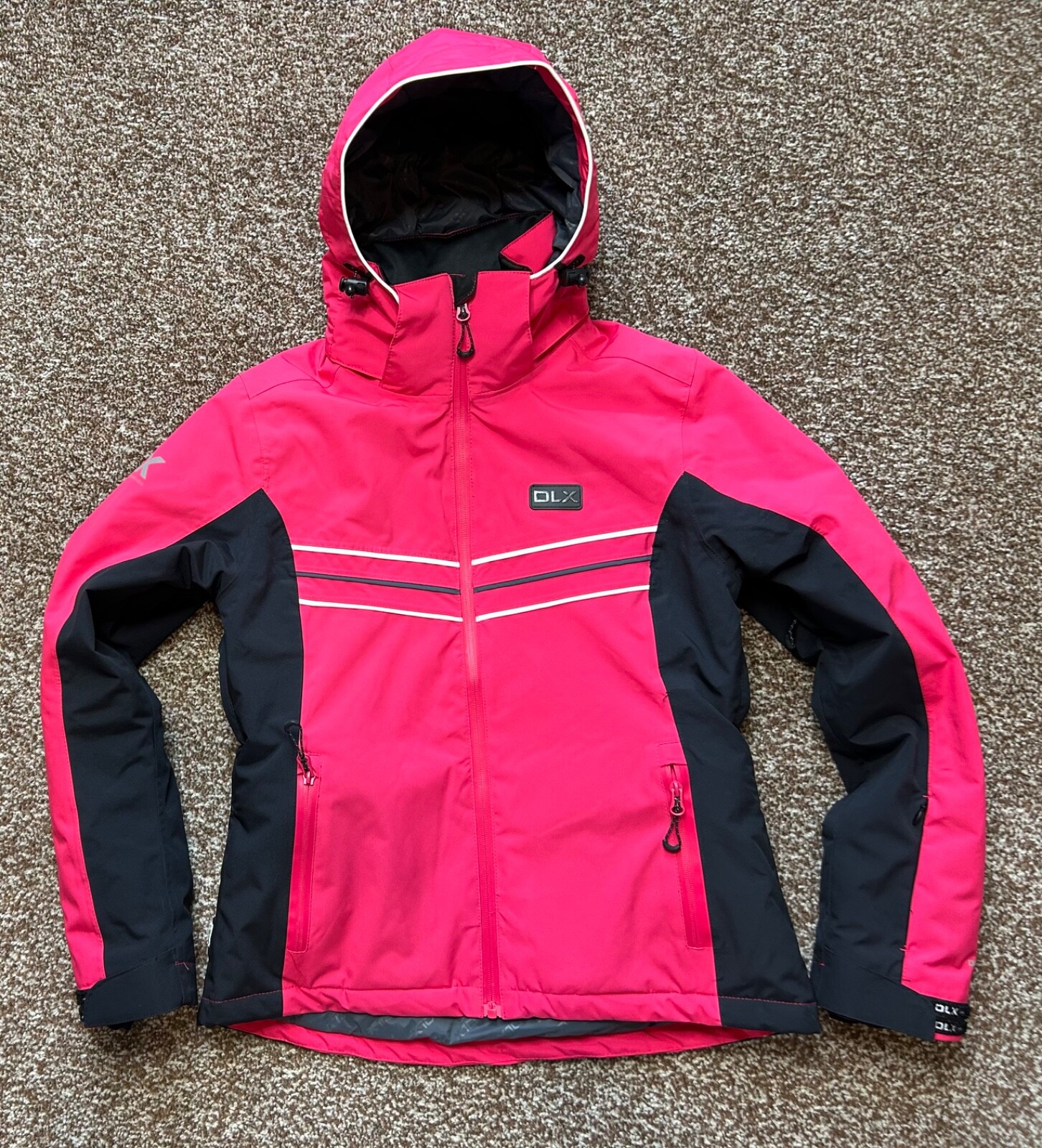 DLX Ladies coat Pink Padded Hooded Insulated Ski Jacket zip up size Small