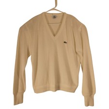 IZOD Lacoste vintage sweater mens L Large cream ivory made in USA v-neck long sl