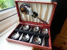 Six vintage dessert spoons with serving spoon, boxed