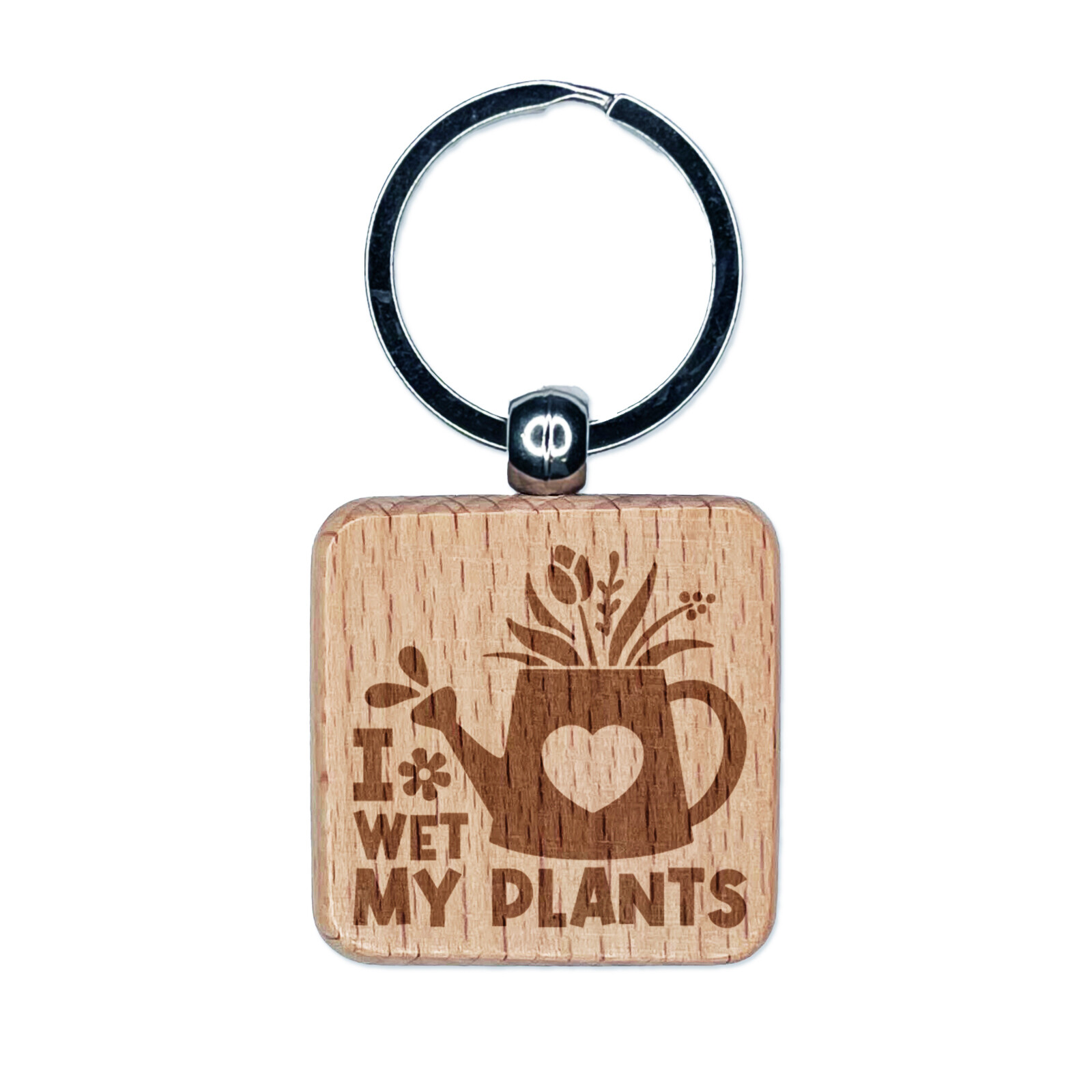 I Wet My Plants Watering Can Gardening Pun Spring Engraved Wood Square Keychain