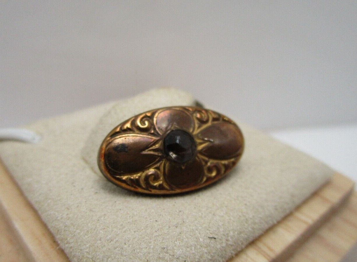 Antique Smokey Crystal Center Repousse  Single Flip Lever Link Cuff  Stud Button