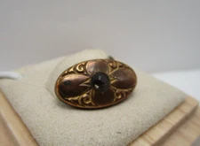 Antique Smokey Crystal Center Repousse  Single Flip Lever Link Cuff  Stud Button