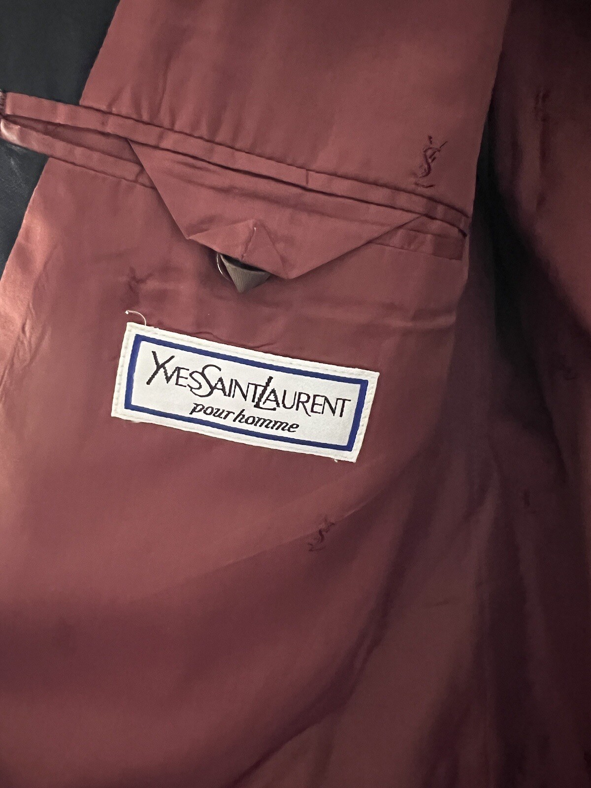 Rara giacca blazer vintage anni '80 Yves Saint Laurent da uomo logo bottone blu scuro XL