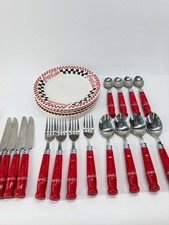 1996 Coca-Cola Gibson Checkerboard Dinnerware Flatware Set Red 5 lb