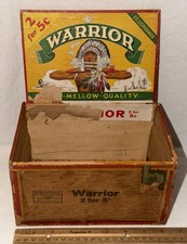 ANTIQUE WARRIOR WOOD CIGAR BOX NATIVE AMERICAN INDIAN TOBACCO SMOKING IOWA SMOKE