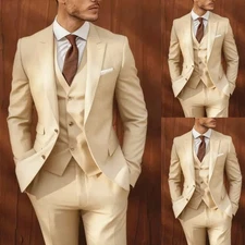 Elegant Wedding 3 Piece Luxury Men's Suit Set  Single Breasted Peak Lapel Jacket