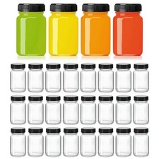 28 Pack 2oz Glass Shot Bottles with lids - Small Clear 2OZ,