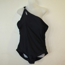 Lands End Black Full Coverage Tummy Control 1 Shoulder One Piece Swim Suit 24W