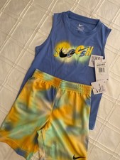 NWT Nike Little Boys Hazy Rays Tank Top  Printed Mesh Shorts, 2 Piece Set, 7