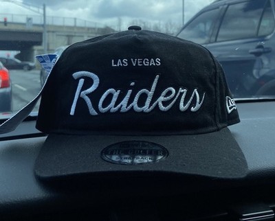 Las Vegas Raiders New Era Old Golfer Script A-Frame Snapback Cap Hat Sample