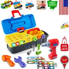 Colorful Drill and Learn Toolbox with Toy Drill, Hammer, and Learning Cards