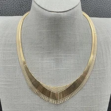 Italian 18K GP Gold Plated Chevron Collar Necklace Herringbone Chain Statement