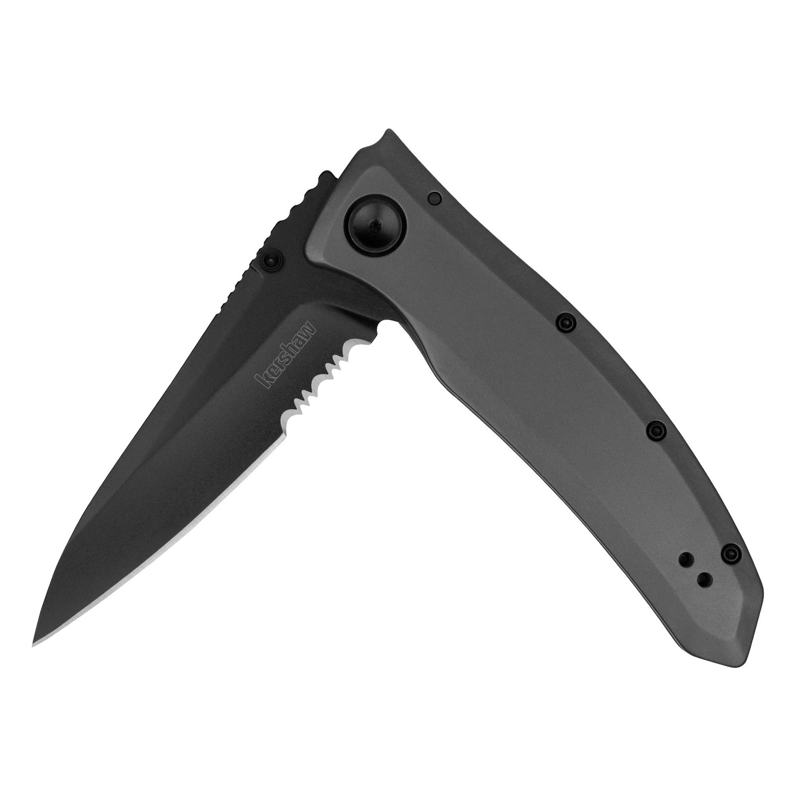 Kershaw Grid Folding Pocket Knife, 3.7 inch Black Serrated B