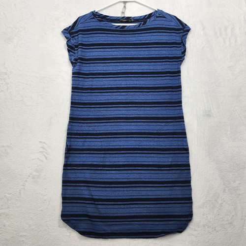 PrAna Dress Womens S Blue Striped Boatneck Short Sleeve Pockets Nautical Shift
