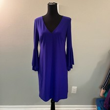 Ralph Lauren Blue Sheath Dress with V-Neck and Bell Sleeves