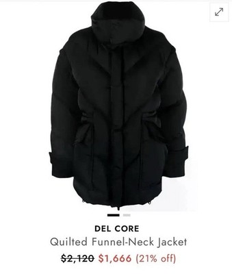 Del Core Quilted Funnel Neck Puffer Jacket Black IT 40 Designer Down Coat