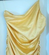 Fashion Nova Yellow Satin Ruched One-Shoulder Midi Dress | Size Large