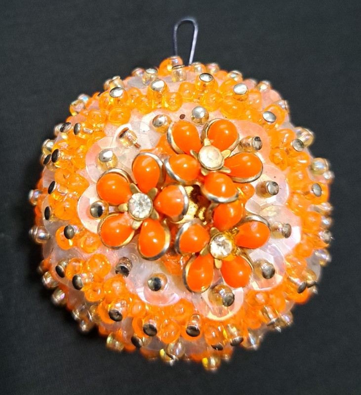 Handmade MCM Orange Fancy Beaded Push Pin Sequins Rhinestone Ornament Flowers