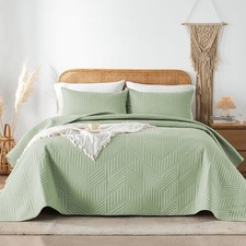 Twin Quilt Bedding Set,Sage Green Ultrasonic Quilt Set Reversible Microfiber ...