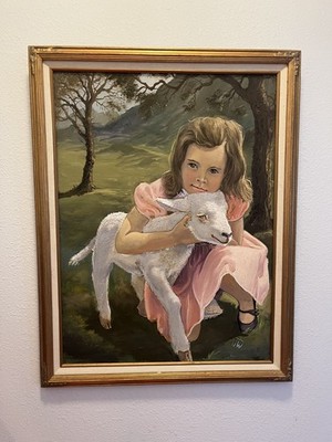 Original Utah Artist Joseph Francis Marion Wilson Painting - Girl with Lamb
