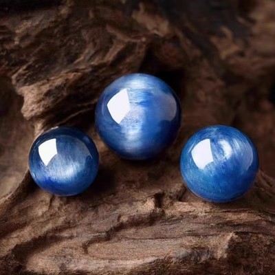 Natural blue cat eyes Kyanite  Crystal Sphere Bead 3piece