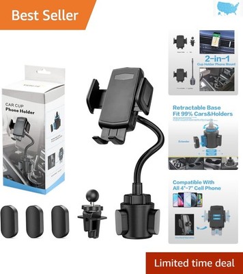 Universal Adjustable Phone Holder with Cup Holder and Vent Mount Options
