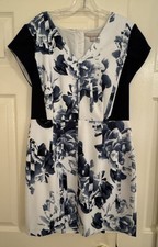 Women’s Banana Republic SZ 8 Blue/White Floral Dress Short-sleeve Knee Length