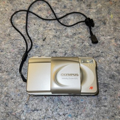 Olympus Infinity Zoom 105 Quartz Date 35mm Film Camera Silver Tested SEE DESC