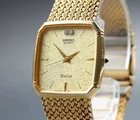 Vintage 1985 Near Mint SEIKO Dolce 9521-5210 Gold 2P Diamond Qz Mens Watch JAPAN
