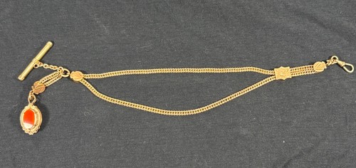 Antique Stanley Bros Gold Filled Double Chain Slide Watch Fob W/Locket & Pencil - Picture 2 of 16