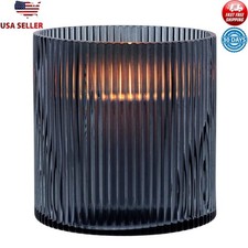 5" Candle Hurricane Decorative Smoke Thick Durable Glass Ribbed Pillar Medium US