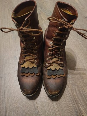 Justin Men's Original Work Boots cherry Brown Size 10.5 Style 800 Lace Up - Logo