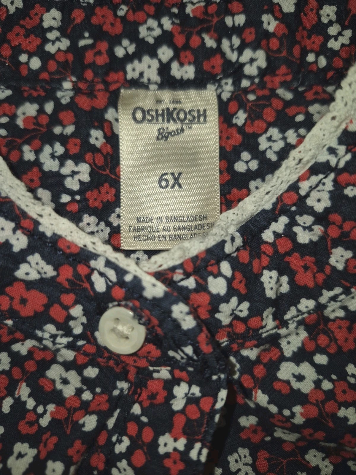 OshKosh B'Gosh Girls Shirt Size 6x Floral Button Up Collar Dark Blue Casual Wear