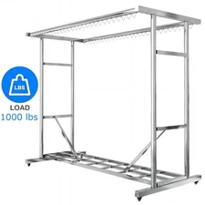 Heavy Duty Commercial Clothing Garment Rack Rolling Collapsible Chrome Hanger