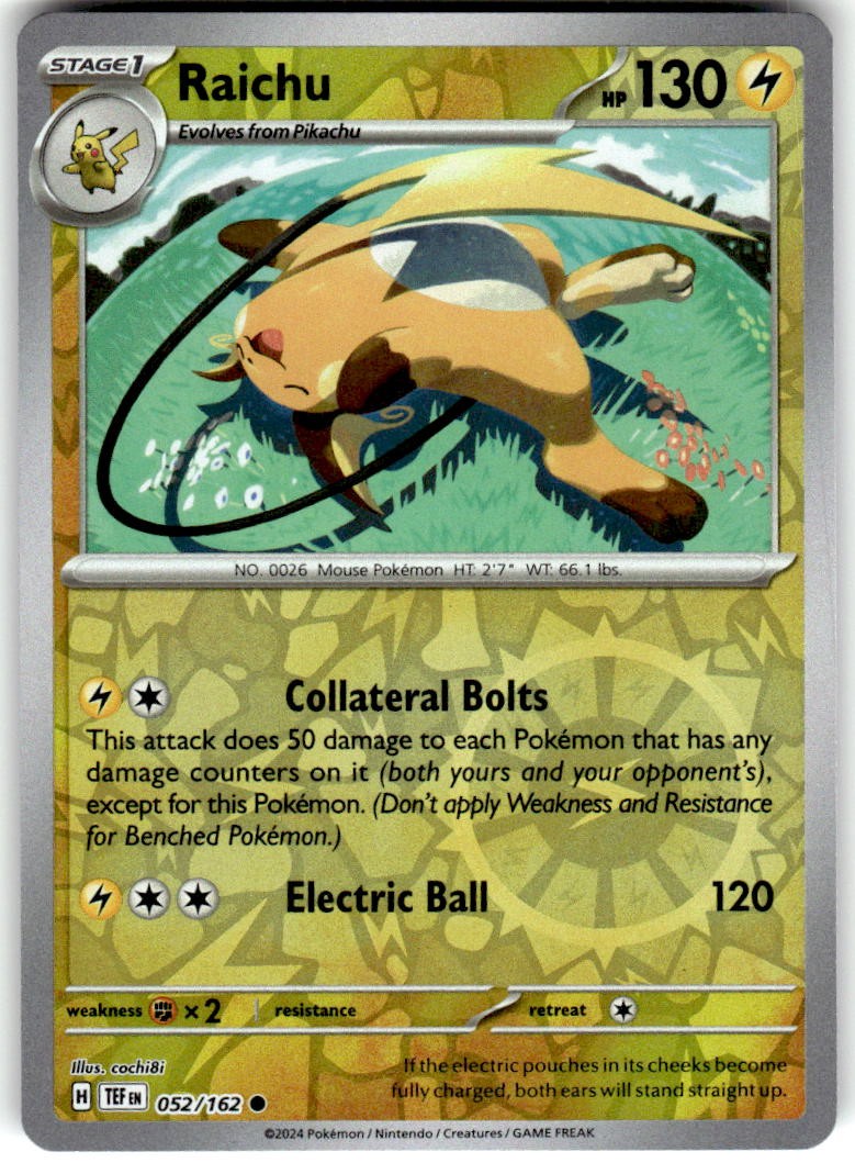 Raichu 052/162 Common Temporal Forces Pokemon Reverse Holo NM/M