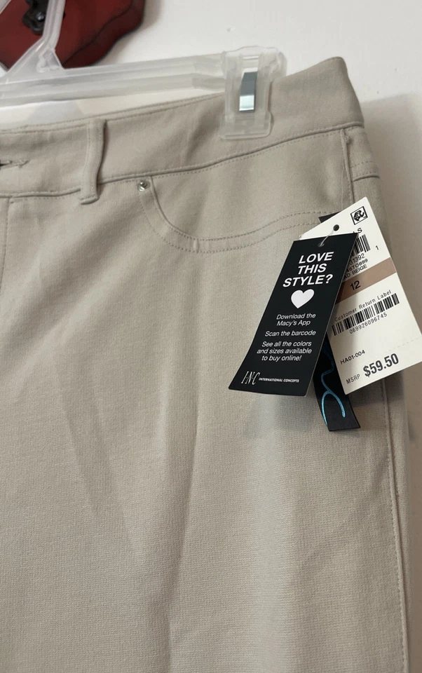INC International Concepts Size 12 Beige Skinny-Leg Curvy-Fit Pants NWT! A5609 - Image 4 of 4