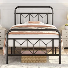 Metal Platform Bed Frame Mattress Foundation with Diamond Pattern Headboard/Foot