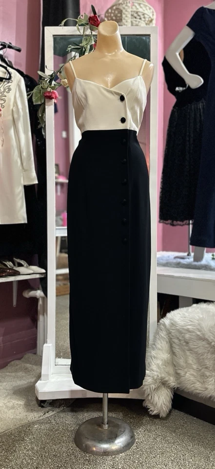 Vintage 90s Maxi Dress Strappy Black White Sundress Minimalist Colorblock M - Image 2 of 4