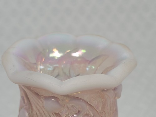 Fenton Art Glass Co. Lily of the Valley Pink Opalescent Art Glass Candle Holder - Picture 5 of 11
