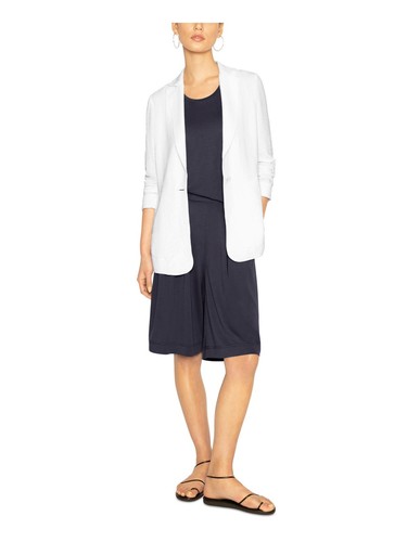B NEW YORK Womens White Notched Lapel Crinkle Single-bu Blazer Jacket XS