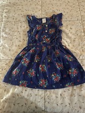 Carter's Girls 2T Fit Flare Blue Floral Dress Button Ruffle Accent Cap Sleeve