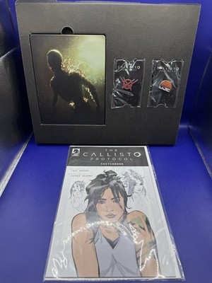 The Callisto Protocol Collectors Edition steel case, pins, sketchbook