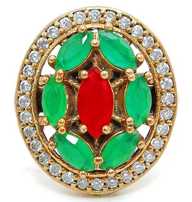 Osmanisches Empire Stil 4 kt behandelter Rubin Smaragd 925 Sterlingsilber Ring Größe 6