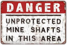 Vintage Tin Metal Sign Decor Danger Mine Shafts Metal Sign Wall Plaque Steel Pos