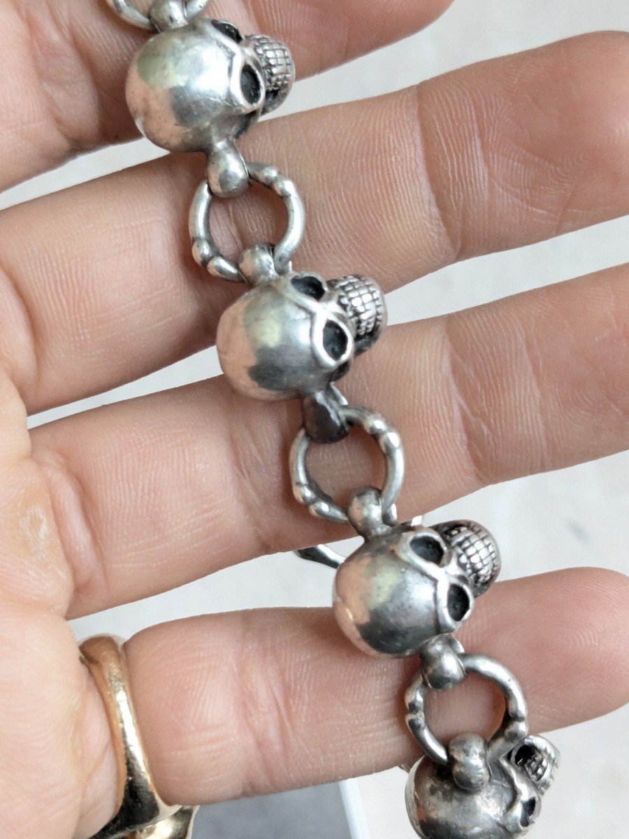 Vintage Sterling Silver Skull Bracelet 9.5